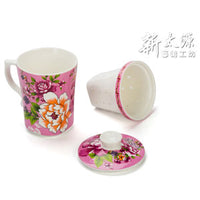 《Xintaiyuan》 (Taiwan flower cloth pattern) Three safflower cups (safflower single cup - tea strainer included - pink) 《Taiwan souvenir》