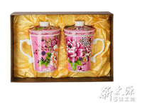 《Xintaiyuan》 (Taiwanese flower cloth pattern) Three safflower cups with straw (Safflower pairing cup - with tea strainer - pink) 《Taiwan souvenir》