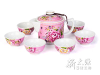 《Xintaiyuan》 (Taiwanese flower cloth pattern) One pot of safflower, six cup pot (safflower six cup flower pot gift - pink) 《Taiwan souvenir》