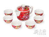 《Xintaiyuan》 (Taiwanese flower cloth pattern) One pot of safflower, six cup pot (safflower six cup flower pot gift - red) 《Taiwan souvenir》