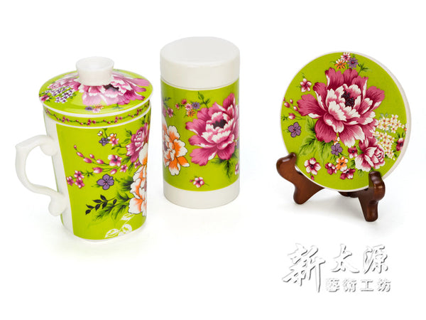 《新太源》（台湾花布柄）紅花伴手禮禮盒 （紅花ギフトセット-緑） 《台湾 お土産》