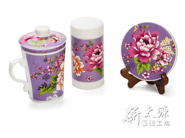 《新太源》（台湾花布柄）紅花伴手禮禮盒 （紅花ギフトセット-紫） 《台湾 お土産》