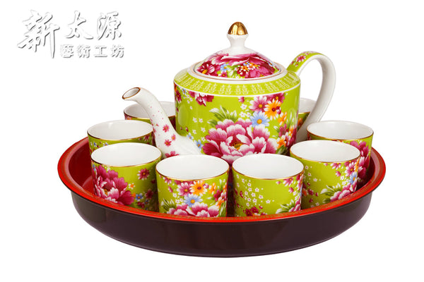 《Xintaiyuan》 (Taiwanese flower cloth pattern) Flowering Riches Perfect Gift Set - Green 《Taiwan Souvenir》