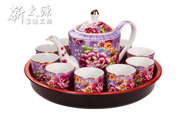 《Xintaiyuan》 (Taiwanese flower cloth pattern) Flowering Riches Perfect Gift Set - Purple) 《Taiwan Souvenir》