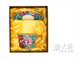 《新太源》（台湾花布柄）新牡丹珈琲カップセット -金- 藍（ブルー） 《台湾 お土産》