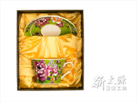 《新太源》（台湾花布柄）新牡丹珈琲カップセット -金- （グリーン） 《台湾 お土産》