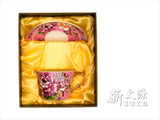 《新太源》（台湾花布柄）新牡丹珈琲カップセット -金- （ピンク） 《台湾 お土産》