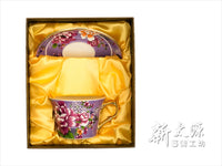 《新太源》（台湾花布柄）新牡丹珈琲カップセット -金- （パープル） 《台湾 お土産》