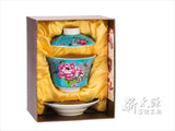 《新太源》（台湾花布柄）紅花功夫杯－新牡丹湯飲み茶碗 -金- （青） 《台湾 お土産》