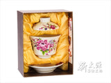 《新太源》（台湾花布柄）紅花功夫杯－新牡丹湯飲み茶碗 -金- （乳白） 《台湾 お土産》