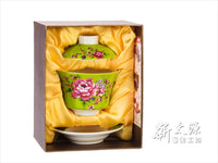 《新太源》（台湾花布柄）紅花功夫杯－新牡丹湯飲み茶碗 -金- （緑） 《台湾 お土産》