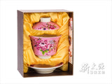 《新太源》（台湾花布柄）紅花功夫杯－新牡丹湯飲み茶碗 -金- （桃色） 《台湾 お土産》