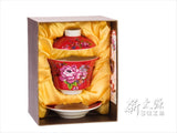 《新太源》（台湾花布柄）紅花功夫杯－新牡丹湯飲み茶碗 -金- （赤） 《台湾 お土産》