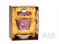 《新太源》（台湾花布柄）紅花功夫杯－新牡丹湯飲み茶碗 -金- （紫） 《台湾 お土産》