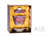 《新太源》（台湾花布柄）紅花功夫杯－新牡丹湯飲み茶碗 -金- （紫） 《台湾 お土産》