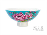 《新太源》（台湾花布柄）紅花雙入響杯 （紅花茶碗・ペアリングセット-青） 《台湾 お土産》