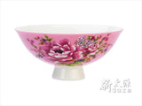 《新太源》（台湾花布柄）紅花雙入響杯 （紅花茶碗・ペアリングセット-桃色） 《台湾 お土産》