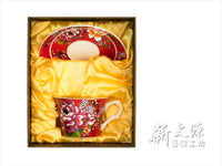《新太源》（台湾花布柄）新牡丹珈琲カップセット - （レッド） 《台湾 お土産》