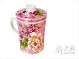 《Xintaiyuan》 (Taiwan flower cloth pattern) Three safflower cups (safflower single cup - tea strainer included - pink) 《Taiwan souvenir》