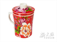 《Xintaiyuan》 (Taiwan flower cloth pattern) Three safflower cups with straw (Safflower pairing cup - with tea strainer - red) 《Taiwan souvenir》