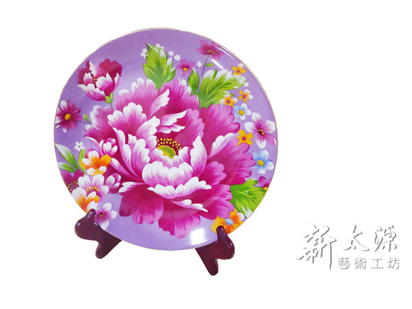 《Xintaiyuan》 (Taiwan flower cloth pattern) Safflower exhibition board (Benihana large plate - purple - 10 inches) 《Taiwan souvenir》