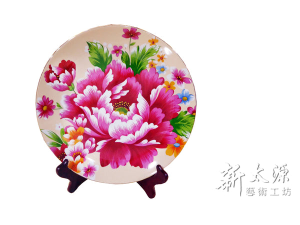 《新太源》（台湾花布柄）紅花展示盤 （ベニハナ大皿-乳白-12寸） 《台湾 お土産》