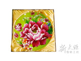 《新太源》（台湾花布柄）紅花展示盤 （ベニハナ大皿-緑-12寸） 《台湾 お土産》