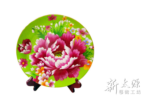 《Xintaiyuan》 (Taiwan flower cloth pattern) Safflower exhibition board (Benihana large plate - green - 12 inches) 《Taiwan souvenir》