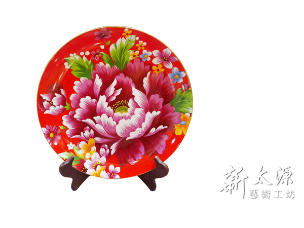《新太源》（台湾花布柄）紅花展示盤 （ベニハナ大皿-赤-12寸） 《台湾 お土産》